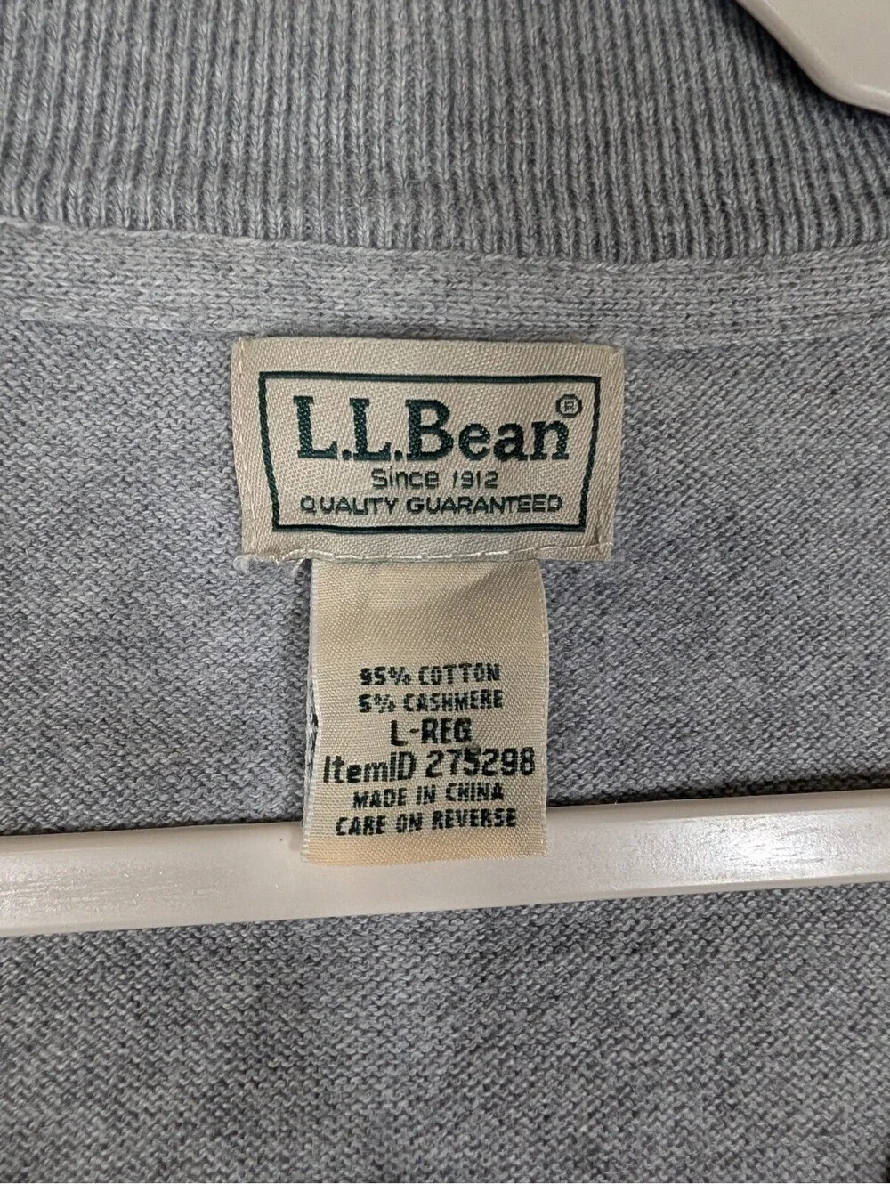 LL Bean Mens Large Gray Cotton Cashmere Quarter Zip Sweater Casual Classic Soft
